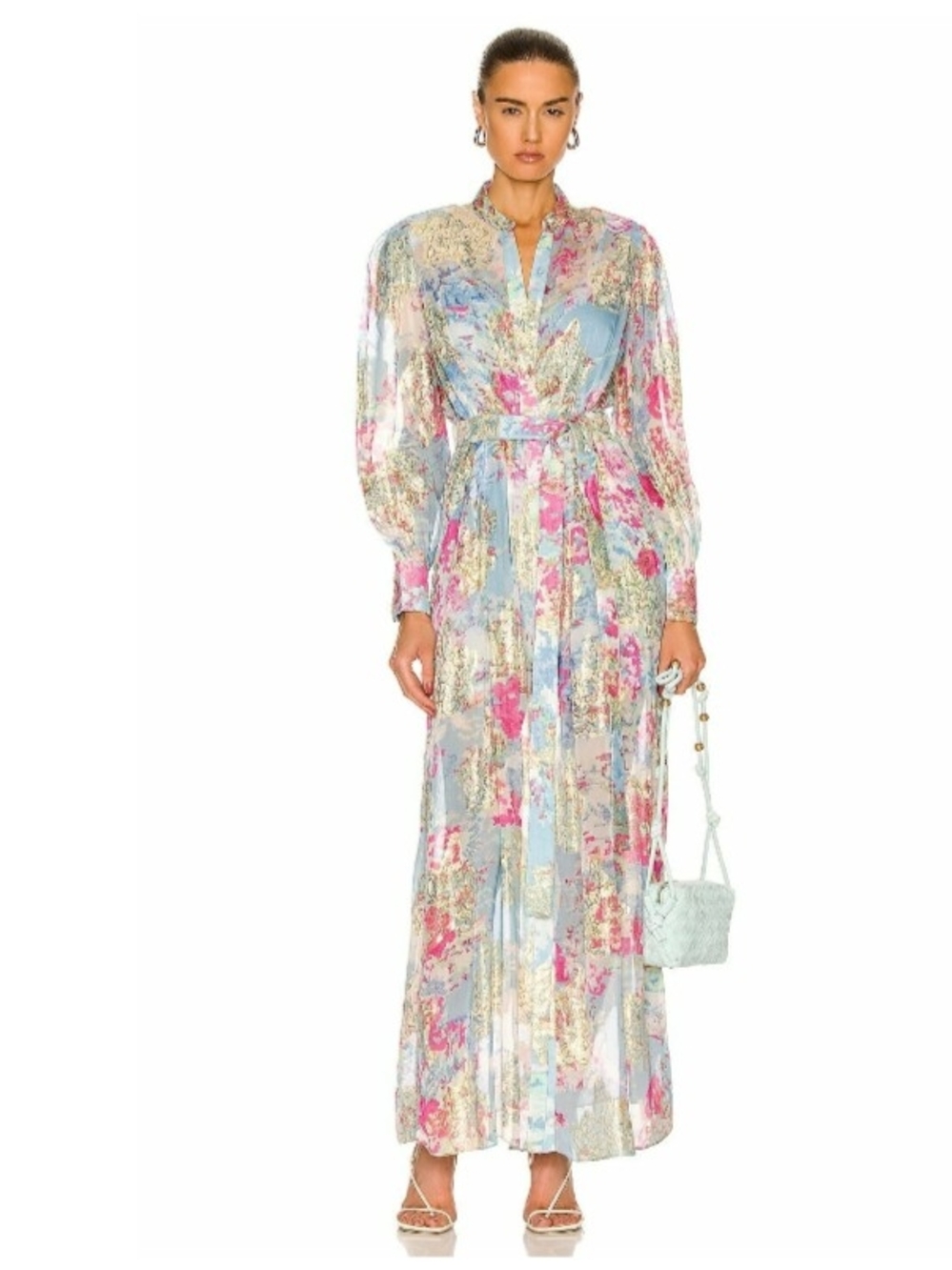 Hemant & Nandita Gold Lurex Floral Maxi Dress Small
